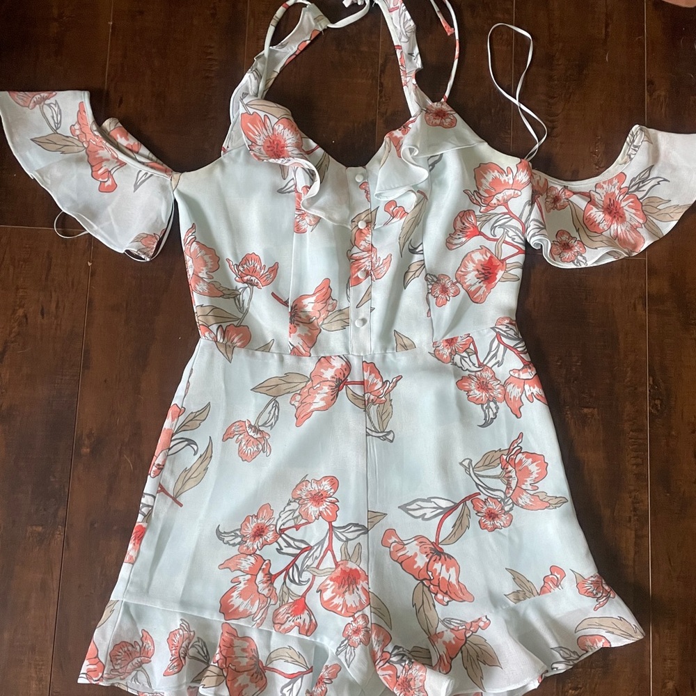 JOA Light Blue Floral Dress with Ruffles